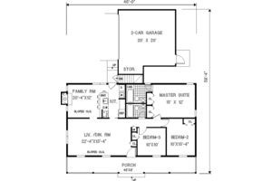Floor Plan - Main Floor for Ranch House Plan #3-108 - 3 bed, 2 bath