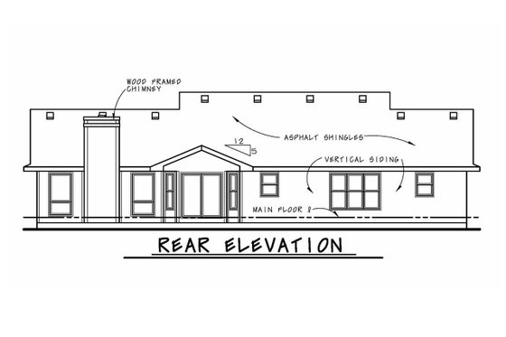 Exterior - Rear Elevation for Ranch House Plan #20-125 - 3 bed, 2.5 bath