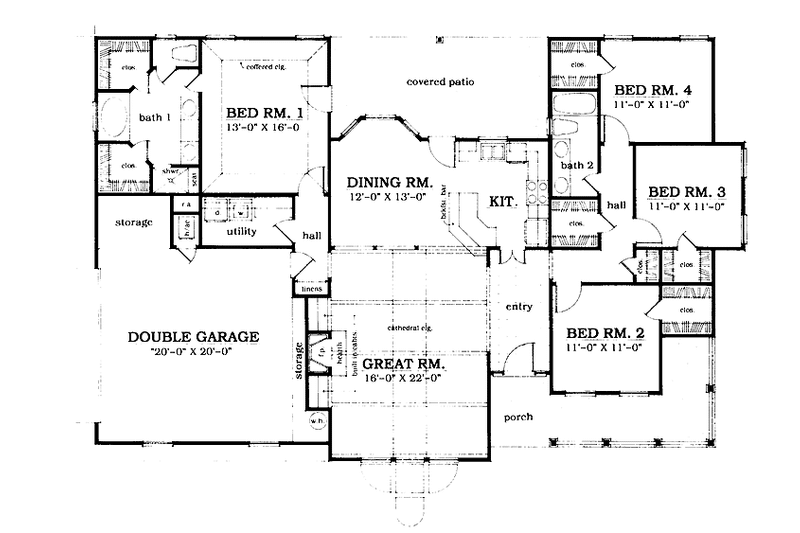 Dream House Plan - Floor Plan - Main Floor for Country House Plan #42-575 - 4 bed, 2 bath