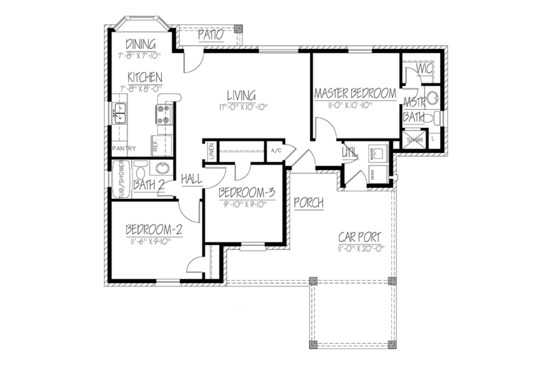 Dream House Plan - Floor Plan - Main Floor for Ranch House Plan #1061-27 - 3 bed, 2 bath