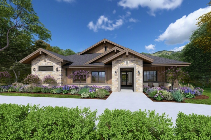 Architectural House Design - Exterior - Front Elevation 2 for Ranch House Plan #1069-47 - 3 bed, 3.5 bath