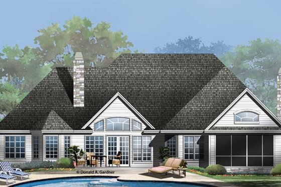 Exterior - Rear Elevation for Country House Plan #929-955 - 4 bed, 3 bath