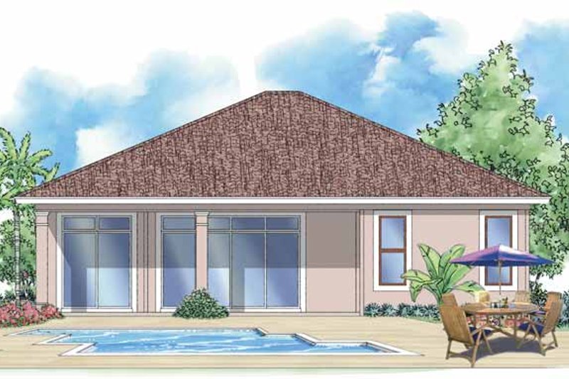 Home Plan - Exterior - Rear Elevation for Mediterranean House Plan #930-385 - 2 bed, 2 bath