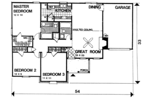 Floor Plan - Main Floor for Ranch House Plan #30-112 - 3 bed, 2 bath