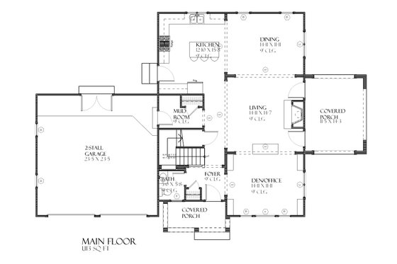 Floor Plan - Main Floor for Prairie House Plan #901-97 - 3 bed, 3.5 bath