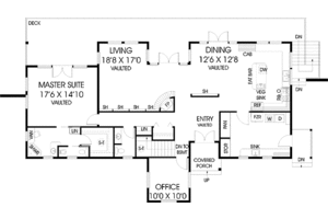Floor Plan - Main Floor for Ranch House Plan #60-1028 - 1 bed, 2.5 bath