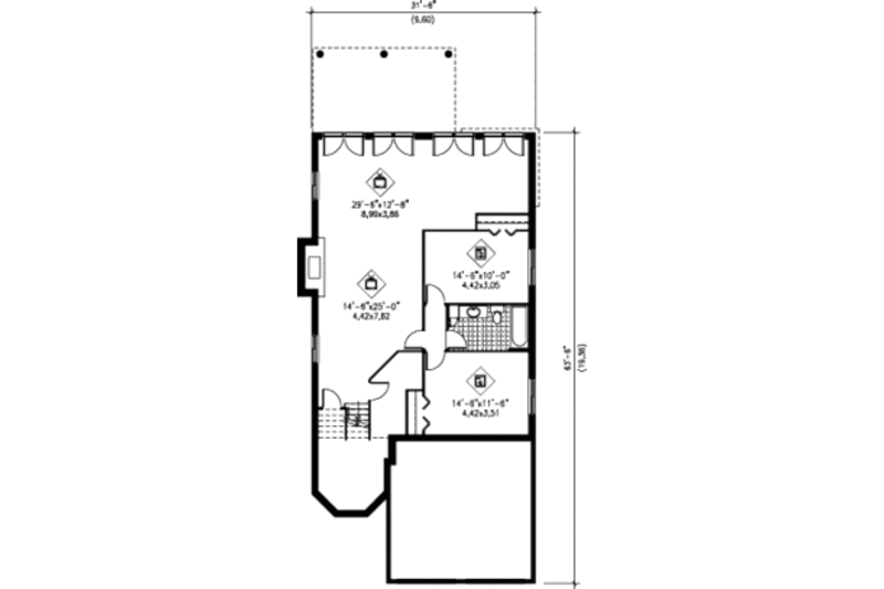Architectural House Design - Floor Plan - Lower Floor for Tudor House Plan #25-4183 - 2 bed, 2 bath