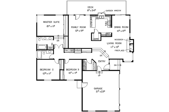 Floor Plan - Main Floor for Craftsman House Plan #60-915 - 3 bed, 2 bath