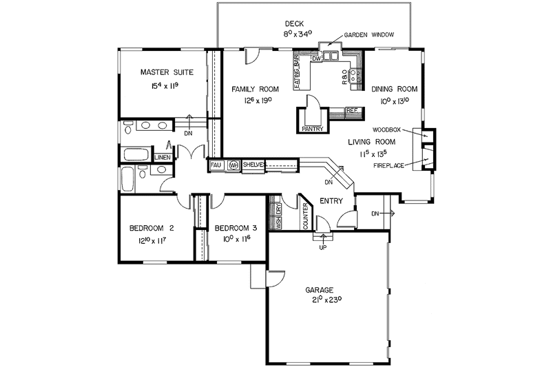 Home Plan - Floor Plan - Main Floor for Craftsman House Plan #60-915 - 3 bed, 2 bath