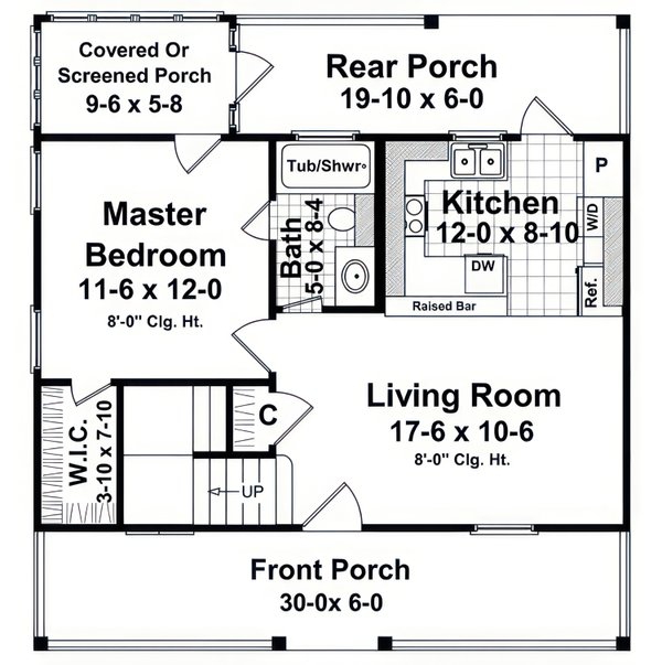 House Blueprint - Floor Plan - Main Floor for Cottage House Plan #21-647 - 3 bed, 2 bath