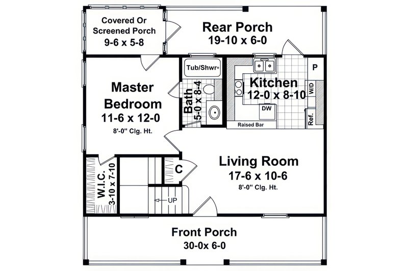 House Blueprint - Floor Plan - Main Floor for Cottage House Plan #21-647 - 3 bed, 2 bath