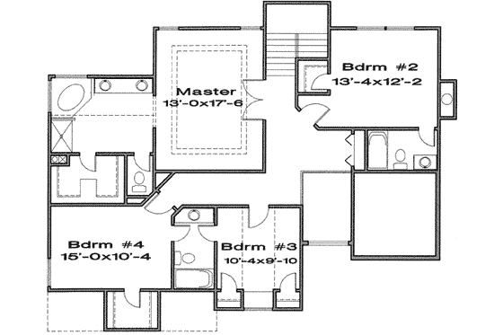 Floor Plan - Upper Floor for Traditional House Plan #6-130 - 4 bed, 3.5 bath