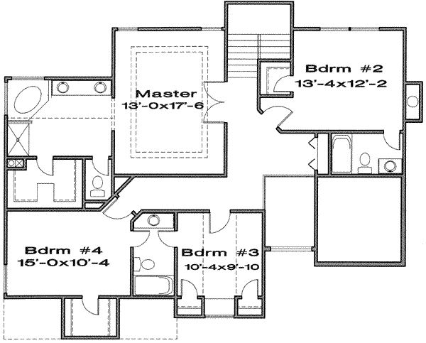 Traditional Floor Plan - Upper Floor Plan #6-130