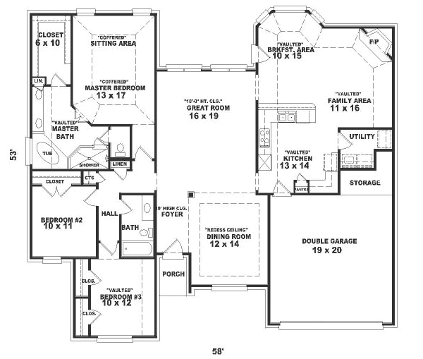 Floor Plan - Main Floor for Traditional House Plan #81-327 - 3 bed, 2 bath
