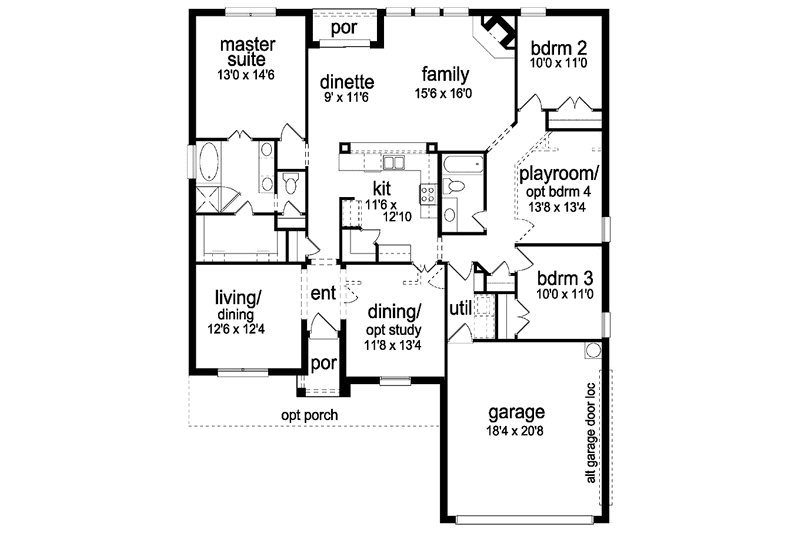 Home Plan - Floor Plan - Main Floor for Traditional House Plan #84-758 - 3 bed, 2 bath