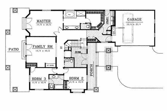 Floor Plan - Main Floor for Craftsman House Plan #100-203 - 4 bed, 3.5 bath
