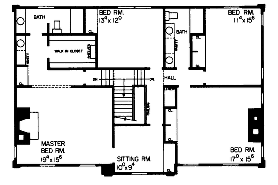 Floor Plan - Upper Floor for Classical House Plan #72-642 - 4 bed, 2 bath