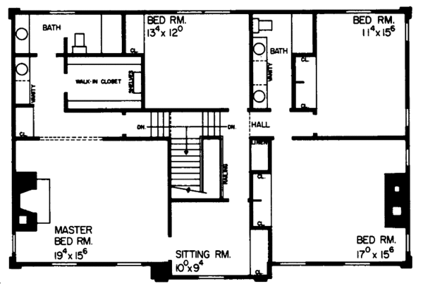 House Blueprint - Classical Floor Plan - Upper Floor Plan #72-642
