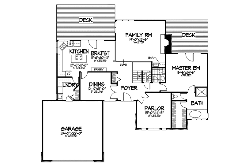 Home Plan - Floor Plan - Main Floor for Traditional House Plan #320-685 - 4 bed, 2.5 bath