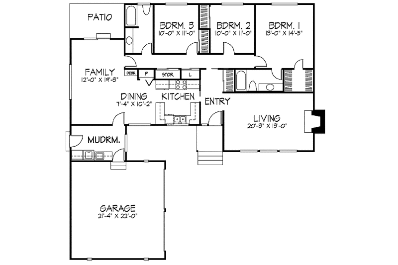 Home Plan - Floor Plan - Main Floor for Contemporary House Plan #320-793 - 3 bed, 2 bath