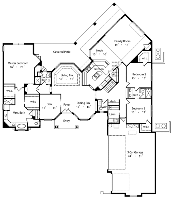 House Design - Mediterranean Floor Plan - Main Floor Plan #417-754