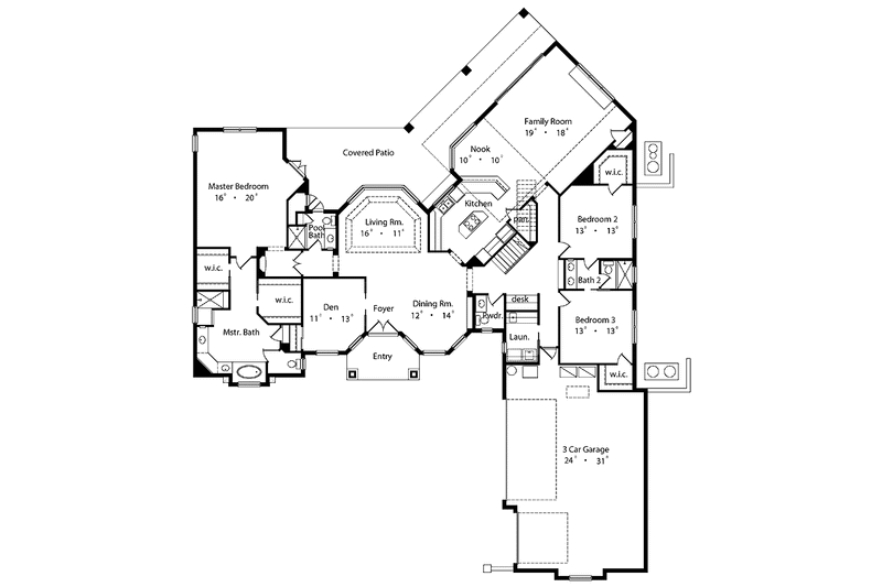 Home Plan - Floor Plan - Main Floor for Mediterranean House Plan #417-754 - 3 bed, 3.5 bath