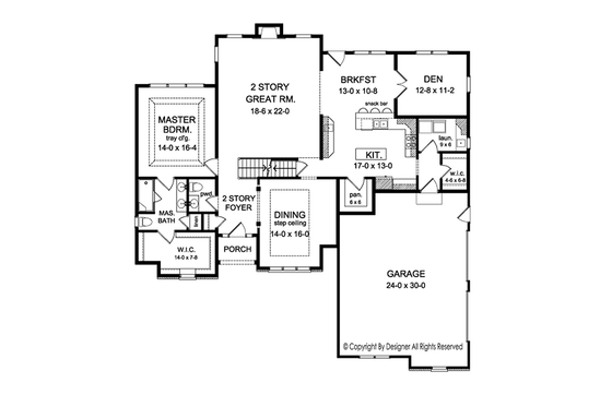 Floor Plan - Main Floor for Colonial House Plan #1010-156 - 3 bed, 2.5 bath