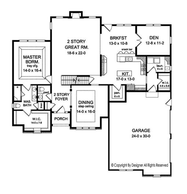 House Design - Colonial Floor Plan - Main Floor Plan #1010-156