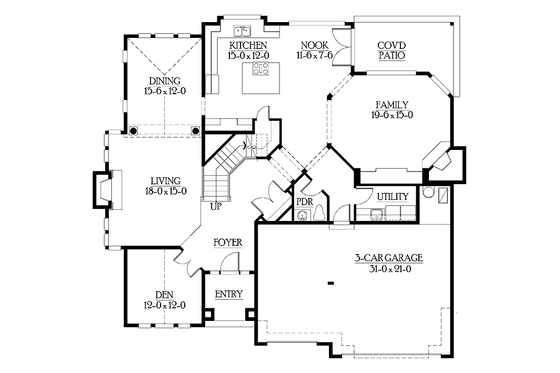 Floor Plan - Main Floor for Craftsman House Plan #132-254 - 4 bed, 2.5 bath