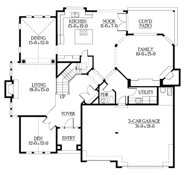Craftsman Floor Plan - Main Floor Plan #132-254