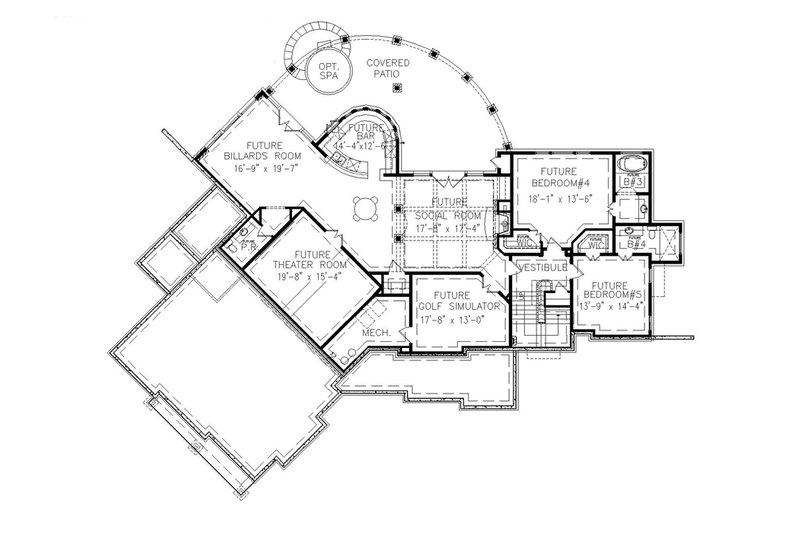 House Blueprint - Floor Plan - Lower Floor for Craftsman House Plan #54-502 - 3 bed, 2.5 bath