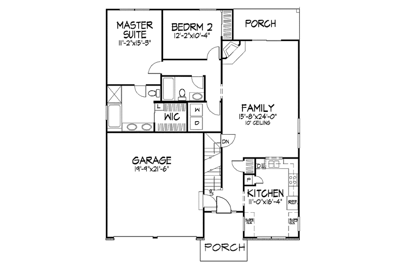 Home Plan - Floor Plan - Main Floor for Bungalow House Plan #320-926 - 2 bed, 3 bath