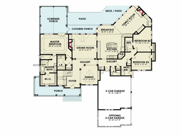 Dream House Plan - Floor Plan - Main Floor for Ranch House Plan #54-699 - 3 bed, 2.5 bath