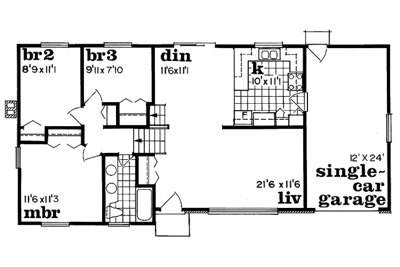Home Plan - Floor Plan - Main Floor for Contemporary House Plan #47-662 - 3 bed, 1 bath