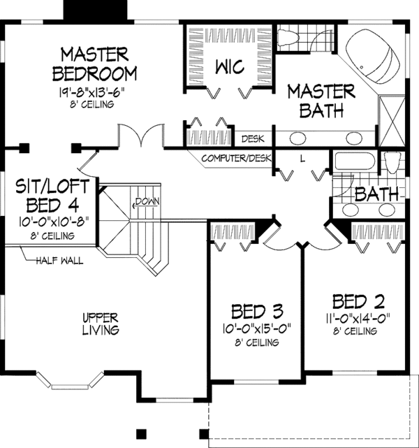 Architectural House Design - Traditional Floor Plan - Upper Floor Plan #320-544