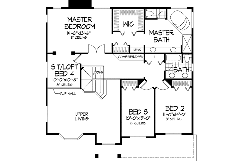 Dream House Plan - Floor Plan - Upper Floor for Traditional House Plan #320-544 - 3 bed, 2.5 bath