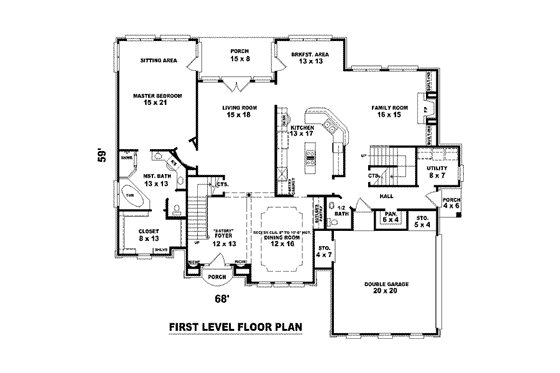 Floor Plan - Main Floor for Colonial House Plan #81-1598 - 4 bed, 3.5 bath
