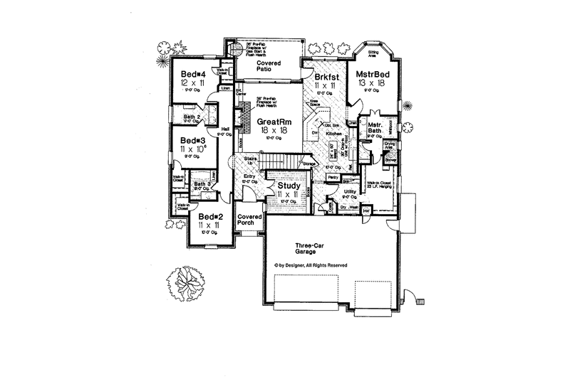 House Plan Design - Floor Plan - Main Floor for Country House Plan #310-1246 - 4 bed, 3 bath