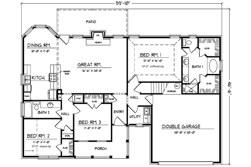 House Design - Floor Plan - Main Floor for Country House Plan #42-709 - 3 bed, 2 bath