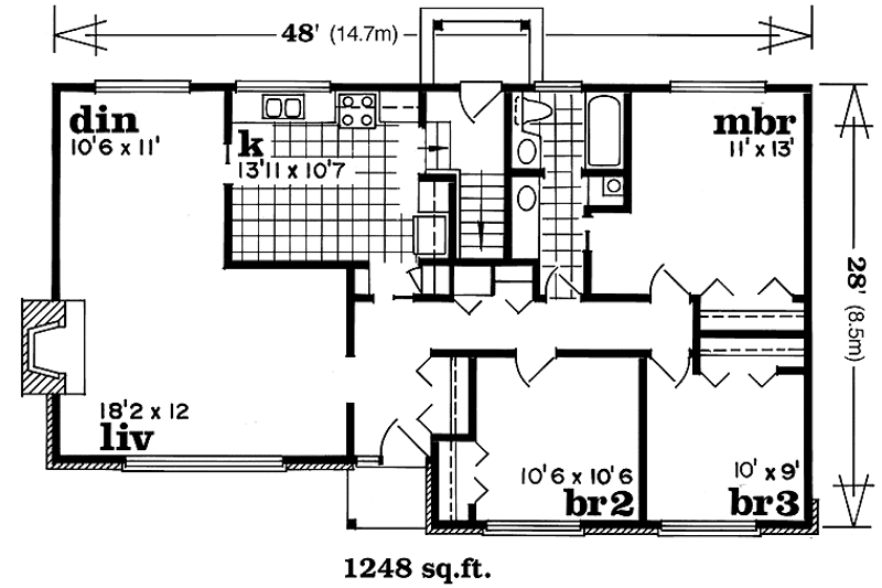 Home Plan - Floor Plan - Main Floor for Ranch House Plan #47-961 - 3 bed, 1 bath