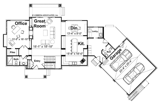 Floor Plan - Main Floor for Craftsman House Plan #928-54 - 3 bed, 3.5 bath
