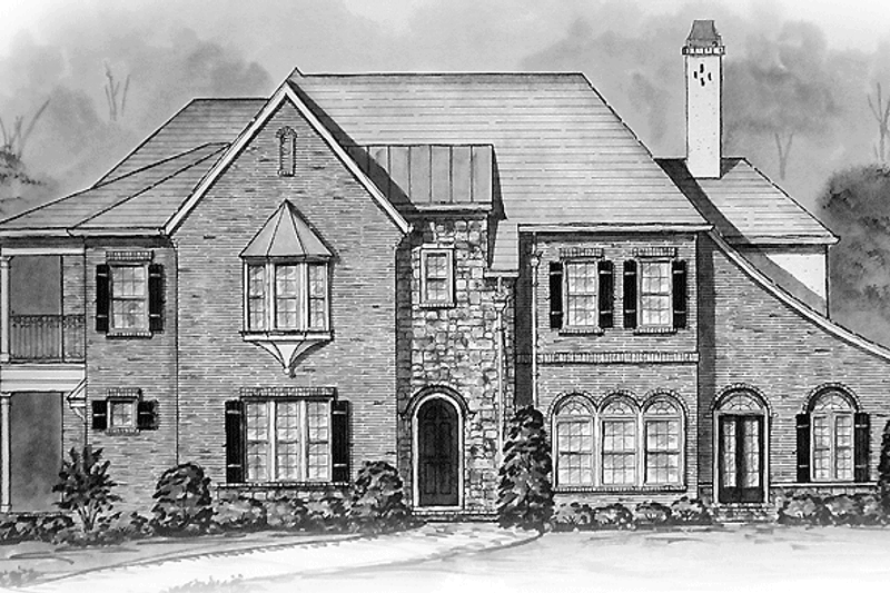 House Blueprint - Tudor Exterior - Front Elevation Plan #54-243