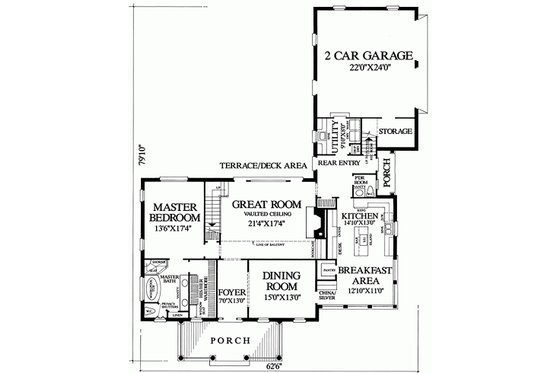 Floor Plan - Main Floor for Southern House Plan #137-167 - 3 bed, 2.5 bath