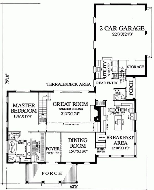 Home Plan - Southern Floor Plan - Main Floor Plan #137-167