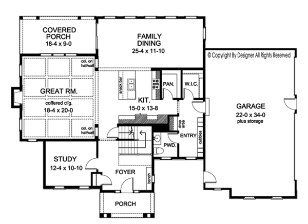 House Design - Colonial Floor Plan - Main Floor Plan #1010-171