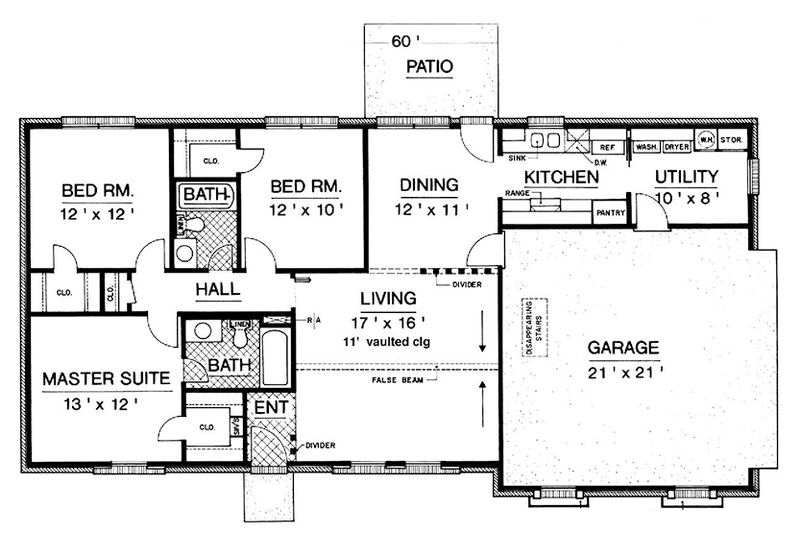 Home Plan - Floor Plan - Main Floor for Ranch House Plan #45-555 - 3 bed, 2 bath