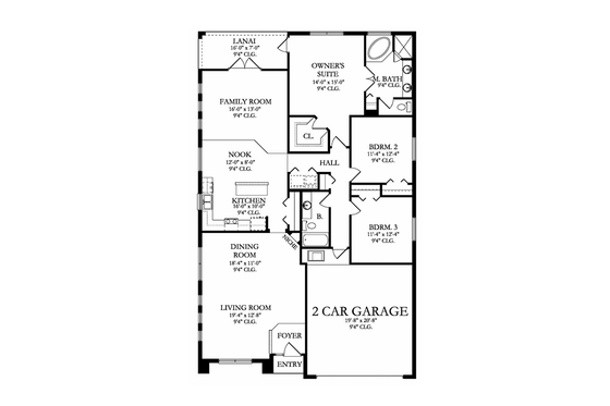 Floor Plan - Main Floor for Craftsman House Plan #1058-67 - 3 bed, 2 bath