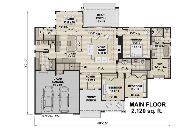 House Blueprint - Floor Plan - Main Floor for Traditional House Plan #51-1219 - 3 bed, 2.5 bath