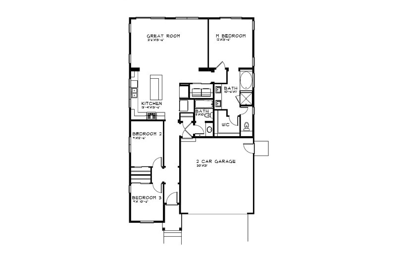 Architectural House Design - Floor Plan - Main Floor for Craftsman House Plan #515-43 - 3 bed, 2 bath