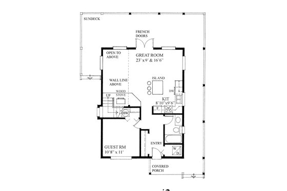 Floor Plan - Main Floor for Cottage House Plan #118-169 - 2 bed, 2 bath